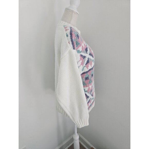 Gina Peters Fair Isle Vintage Crew Pullover Knit 80s 90s Geometric Sweater L - Picture 4 of 9